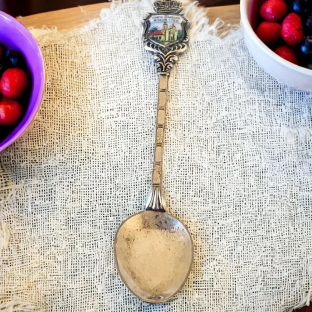 Santa Barbara Mission CA 1786 SilverPlate Souvenir Spoon TINY made in Germany